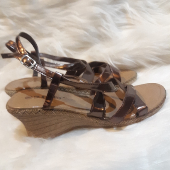 Copper Bronze Wedges Strappy Patent 8 - Picture 3 of 11